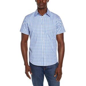NEW Gap Men's M Short Sleeve Poplin Button up Shirt Blue & White Checkered